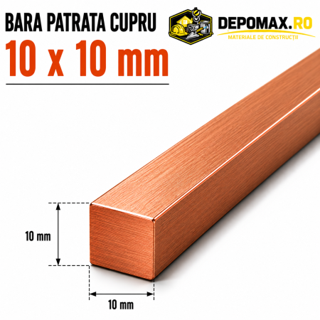 Bara patrata cupru 10 x 10 mm – lungime 3 metri – Cu-ETP
